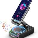 Adjustable Cell Phone Stand with Wireless Induction Bluetooth Speaker, HD Surround Sound & RGB Rhythm Lights, Foldable Portable Stand for Desk, Kitchen Counter, Home Office, Gift for Men Women Dad Mom