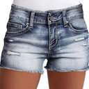 Flamingals Jean Shorts for Women Mid Waisted Stretchy Ripped Denim Shorts Raw Hem Curvy Summer Trendy, M
