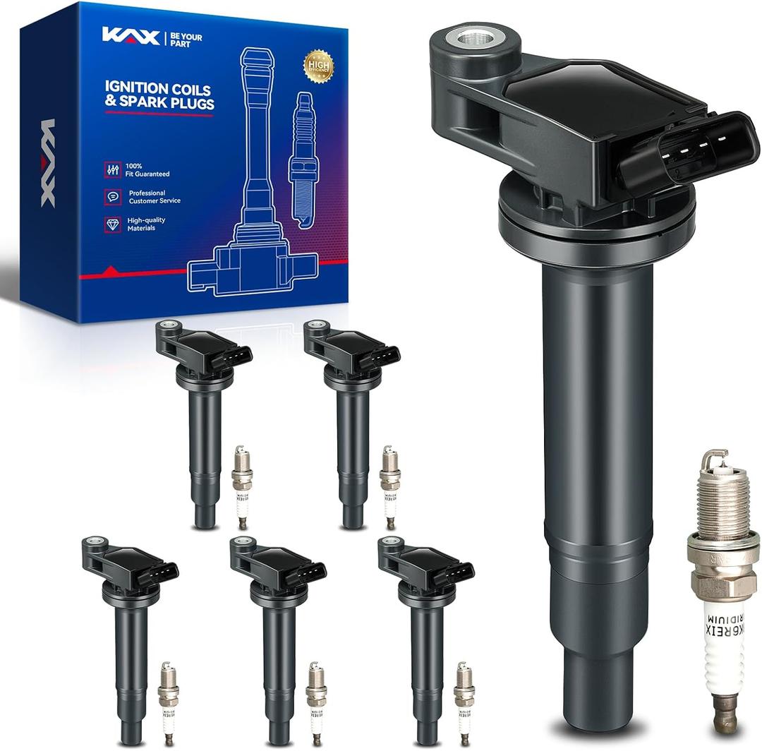 KAX 6-Pack Ignition Coils and Double Iridium Spark Plug Set for Toyota 2000-2006 Sienna, 2004-2010 Highlander 3.3L, 2000-2004 Avalon, Lexus 2004-2006 RX330/ES330, 1999-2003 RX300, ES300, Solara, UF267