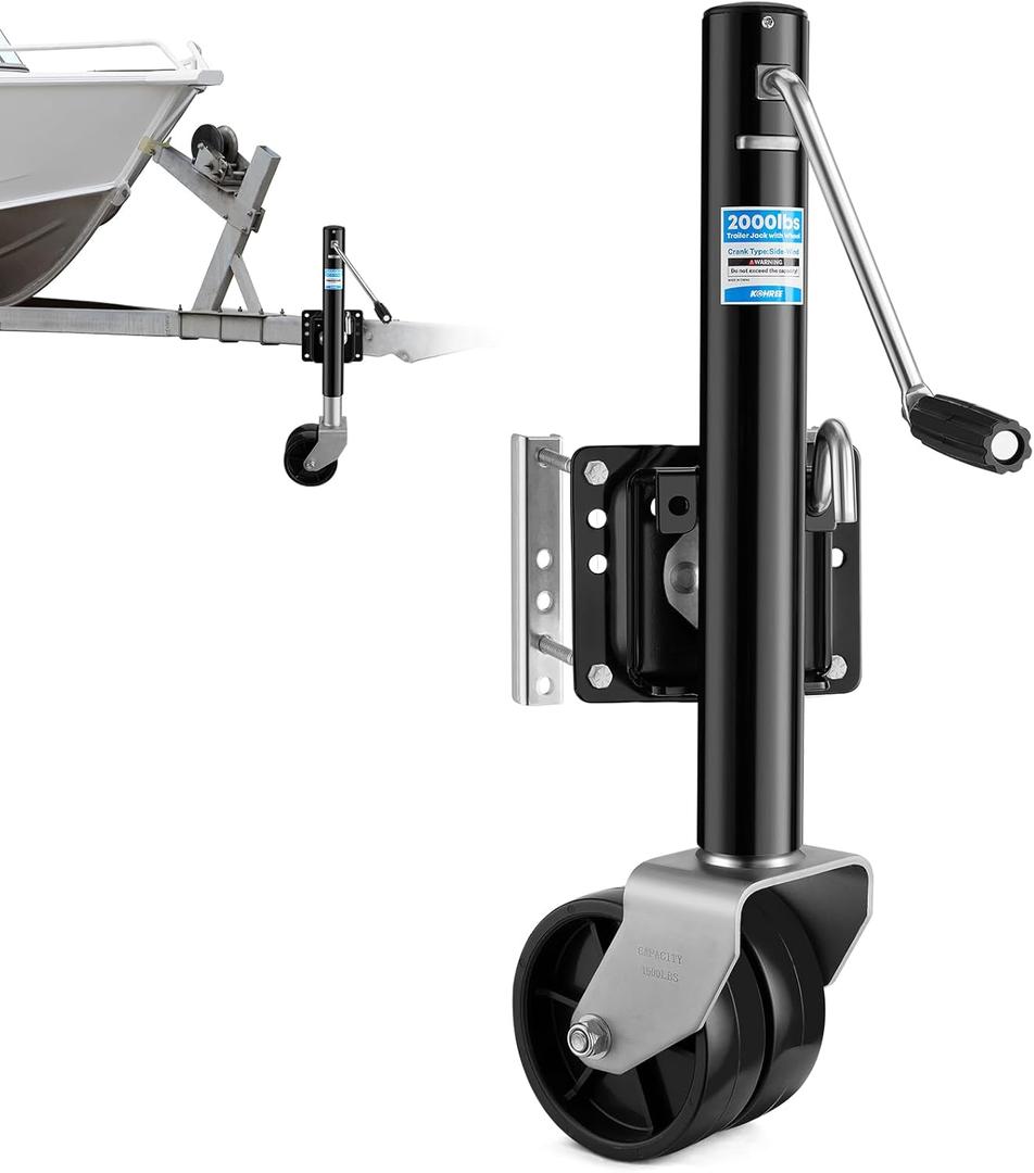 Kohree 2000 lbs Trailer Jack with Dual Wheel, Heavy Duty Bolt Swivel on Trailer Tongue Jack for RV, Boat, Utility Trailer, Black, 11" Lift, Dynamic Load Capacity 1500 lbs
