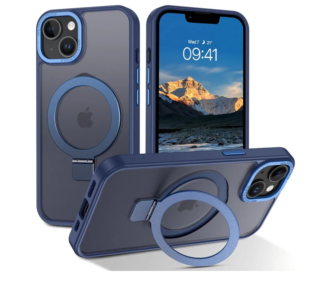Telaso Magnetic for iPhone 13 Mini Case, Compatible with Magsafe with Magnetic Stand Ring Holder, Translucent Matte Back TPU Bumper Military Grade Protective Phone Case for iPhone 13 Mini, Blue