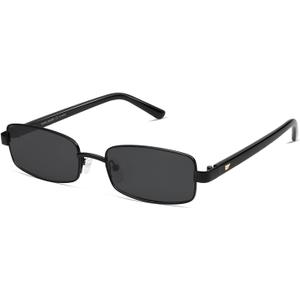 VANLINKER Retro Rectangle Polarized Sunglasses for Women Men Small 90s Vintage Trendy Slim Narrow Rectangular Frame VL9684 (Black/Grey)