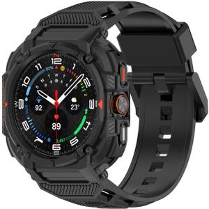 Miimall Rugged Sport Case Band for Samsung Galaxy Watch Ultra 47mm 2025/2024, Light Soft TPU Mecha Protective Bumper + Strap Combo, Shockproof Anti-Crash Band With Case for Galaxy Watch Ultra 47mm (Black)