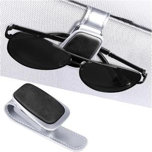 HZEL Car Sunglass Holder, Magnetic Leather Vehicle Sun Visor Glasses Hanger Clip, Automotive Interior Eyeglass Ticket Card Protective Mount Accessories, Universal for SUV, Sedan, Truck (Black)