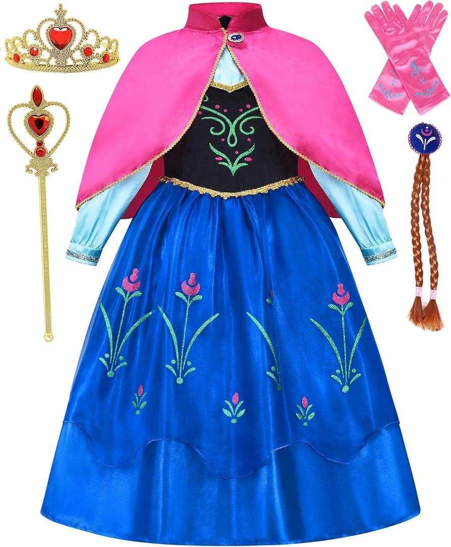 GZ-LAOPAITOU Princess Costume for Girls Kid Halloween Cosplay Christmas Birthday Party Dress Up Outfits with Cape (7-8Y)