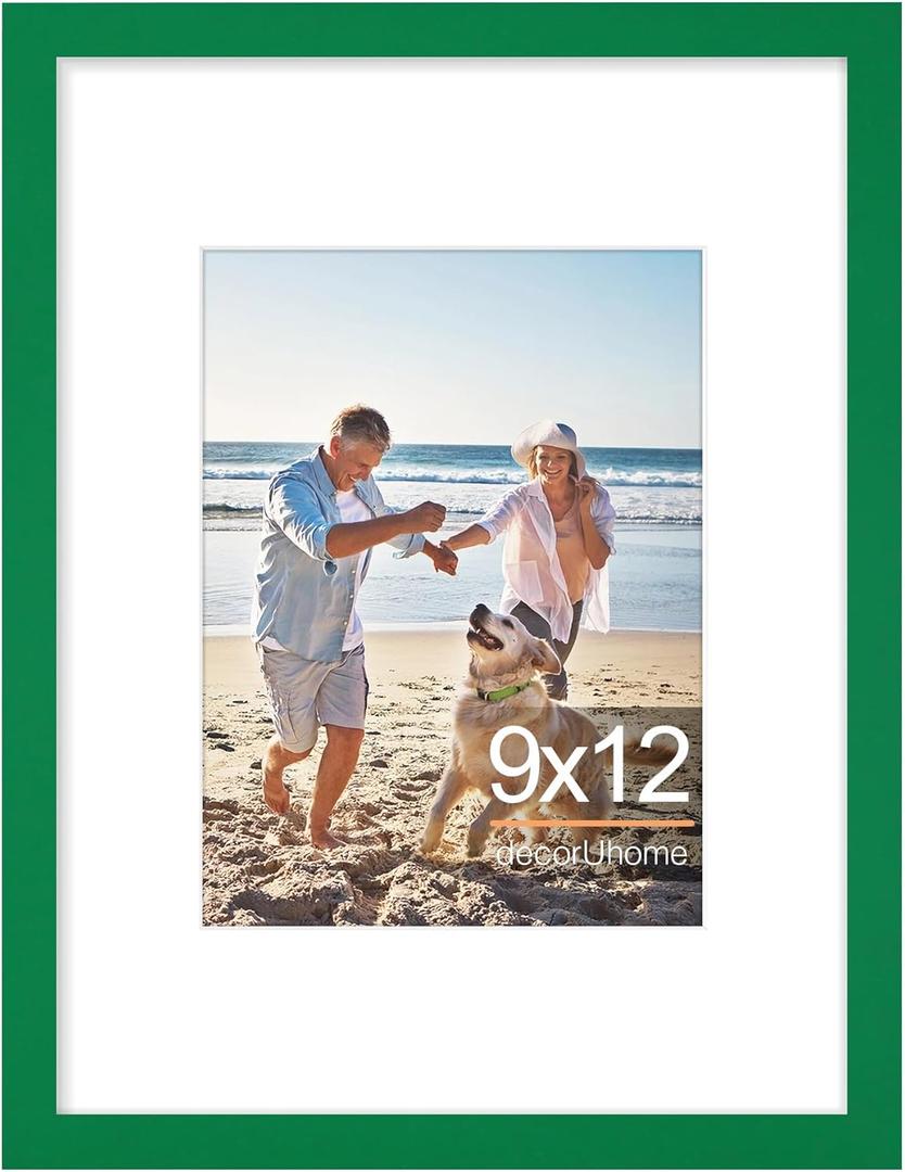 decorUhome 9x12 Picture Frame, Display Pictures 6x8 with Mat or 9x12 without Mat, Wall & Tabletop Display Photo Frame, Green, 1 Pack