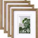 Egofine 8x10 Picture Frames with Plexiglass, Display Pictures 4x6/5x7 with Mat or 8x10 Without Mat Set of 4 for Tabletop and Wall Mounting, Carbonized Brown