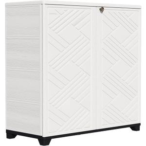 ZZM Indoor/Outdoor Storage Cabinet Waterproof, 34"x15"x34" Plastic Outdoor Storage Box for Garden Balcony Bathroom, All Weather Outdoor Storage Clearance, DIY Usage, with 1 Shelf (White)