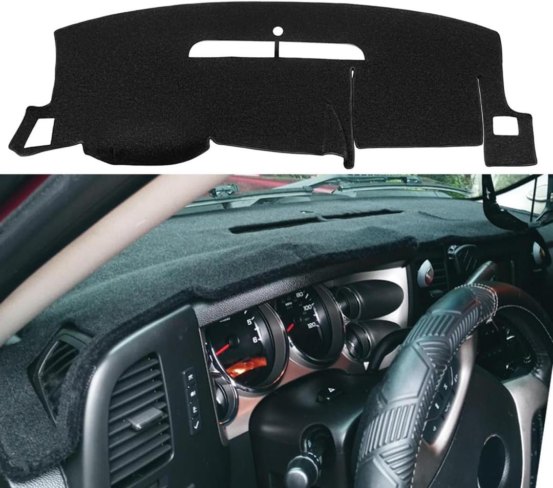Dash Cover Custom Fit for Chevy Chevrolet Silverado 1500 LT/WT 2007-2013 2500 HD / 3500 HD/GMC Sierra 2007-2013 .Dashboard Cover Mat Pad Carpet (08-13, Black) Y74