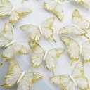 12 PCS Gold Feather Butterfly Glitter Butterflies Decor Christmas Ornaments Clips on for Spring Tree Crafts Flower Bouquets Fairy Garden Wedding Home (Gold)