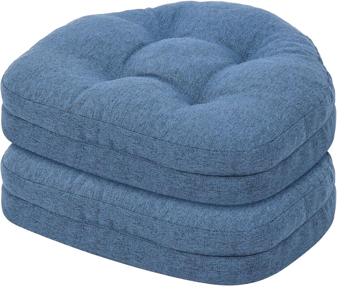 baibu Kitchen Chair Cushions Set of 2, Dual-Layer Patented Design Memory Foam Windsor Seat Pads, Dining Chair Cushions with Ties & Washable Cover, 17x 15.5 x 3.5in, 2 Pack, Blue