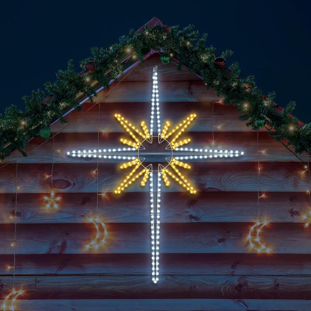 Large Christmas Bethlehem Star, Lighted Star of Bethlehem LED Lights Plug in Rope Light for Outdoor Indoor Xmas Tree Wall Bedroom Hanging Party Decoration(48",Warm White)