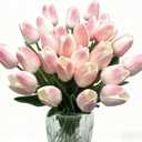 Artificial Tulips - 16 Light Pink Real Touch Flowers for Home Wedding Mothers Day Easter Valentine's Day Decoration
