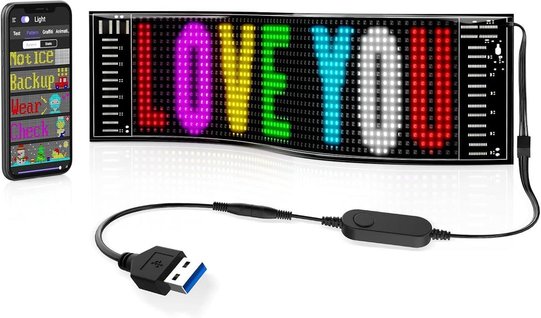 USB 5V LED Sign for Car, Custom Programmable LED Sign for Taxi Driver,Business, Holidays  Scrolling Display, Flexible Matrix Panel(15"x4")