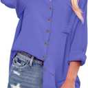 siliteelon Womens Button Down Shirts Cotton Long Sleeve Oversized Boyfriend Blouses Collared Dress Tops with Pockets (Large, Da Purple)