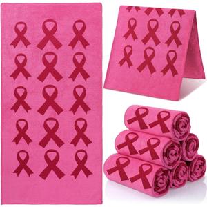 Breast Cancer Awareness Gift Towels Pink Ribbon Sport Towels for Golf Football Sport Team 30" x 14" Microfiber Gifts Bulk for Breast Cancer Procession Fundraising Decoration Supplies(6 Pcs)