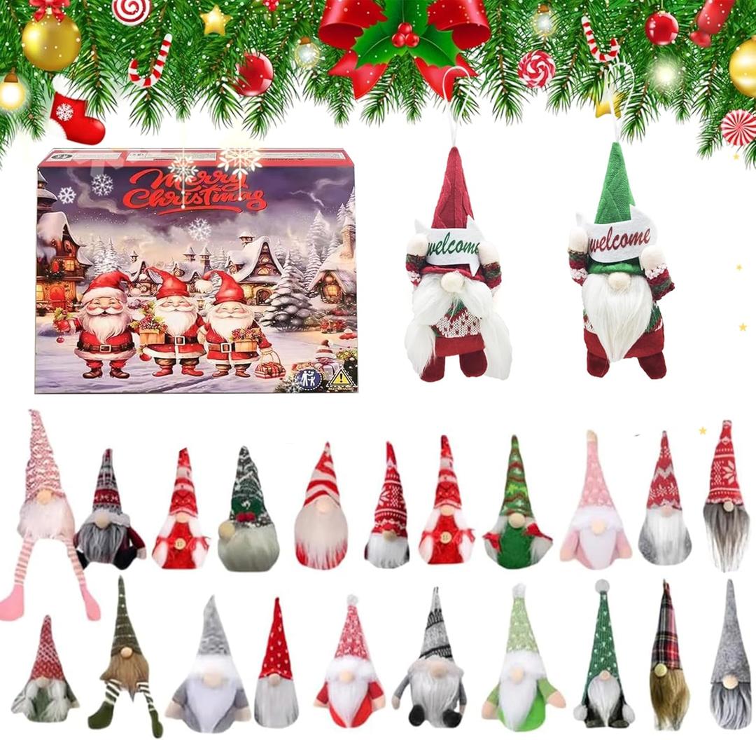 Christmas Gnome Advent Calendar 2025,24 Day Christmas Advent Calendar with 24 Gnome,Xmas Countdown Surprise Gift