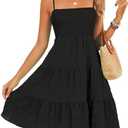 RANPHEE Womens Casual Summer Spaghetti Strap Smocked A Line Beach Vacation Sun Dress Above The Knee, L