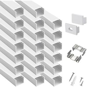 hunhun 17 -Pack 6.6ft/ 2Meter Plus-Size U Shape LED Aluminum Channel System with Milky Cover, End Caps and Mounting Clips, Aluminum Profile, Special for Philips Hue