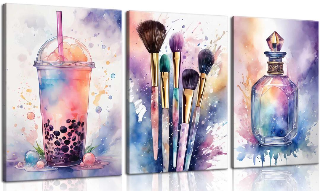 Tween Teen Girls Bedroom Wall Art Makeup Canvas Prints 16x24in Framed