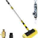 LAANPOLE 12FT Car Wash Brush with Long Handle, Car Cleaning Brush with 12 Inch Soft Bristle and Soap Dispenser, Solar Panels Cleaner with Telescoping Pole for RV, Truck, Boat, House Siding, Yellow