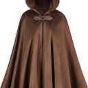 Men's Medieval Cloak with Hood, Renaissance Cape Adult Womens Velvet Halloween Party (39'', Brown)