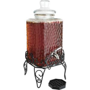 2.5 Gallon Glass Beverage Dispenser with Stand & Stainless Steel Spigot Large Mason Jar Drink Dispenser for Sun Tea, Kombucha, Iced Tea, Lemonade, Sangria & Cold Drinks