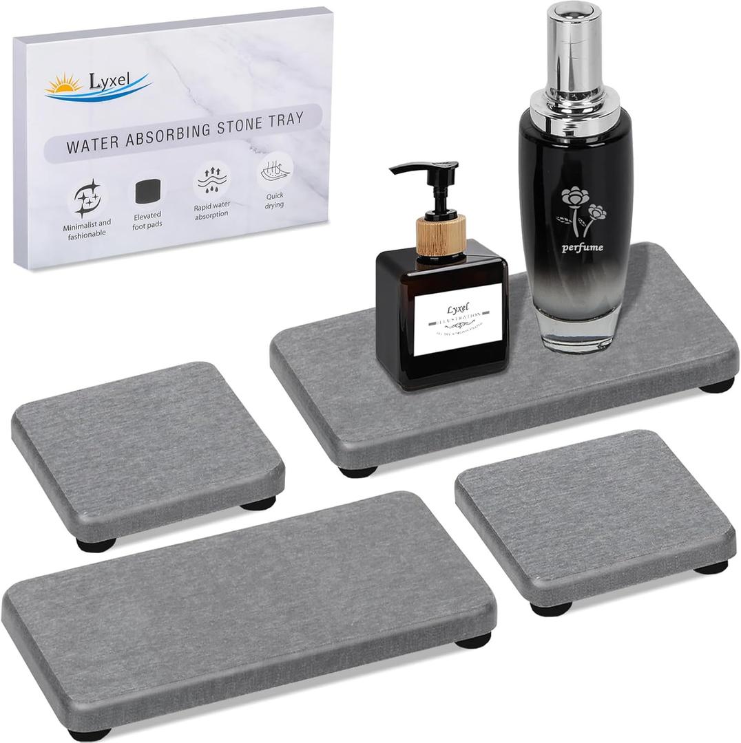 4PCS Water Absorbing Stone Tray for Sink, Fast Drying Stone Sink Tray, Water Absorbent Diatomite Trays, Diatomaceous Coaster, Stones Drying Trays for Bathroom Sinks and Kitchen Counter