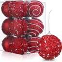 Liliful 12 Pcs Christmas Ball Ornaments Christmas Tree Decorations Shatterproof Foam Glitter Balls Hanging Xmas Tree Ornaments for Home New Year Holiday Indoor Outdoor Party Decor(Red,3.54 Inch)