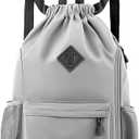 Valleycomfy Waterproof Drawstring Gym Backpack Bag for Men & Women,Sports Gym Bag with Side Pocket Grey