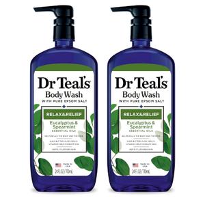 Dr Teal's Body Wash with Pure Epsom Salt, Relax & Relief with Eucalyptus & Spearmint, 24 fl oz (Pack of 2)