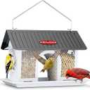Kingsyard Bird Feeder for Outdoors Hanging, Dual-Use Metal Mesh Wild Bird Feeders with Seed Tray & Weatherproof Roof, 3 lbs Large Capacity, White