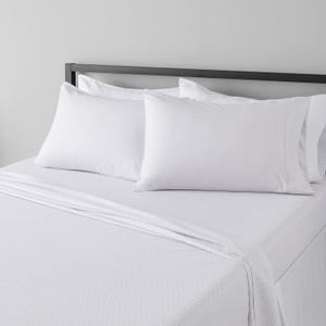 Amazon Basics Lightweight Super Soft, Comfortable Easy Care Microfiber 4 Piece Bed Sheet Set with 14-Inch Deep Pockets, Queen, Gray Crosshatch, Printed