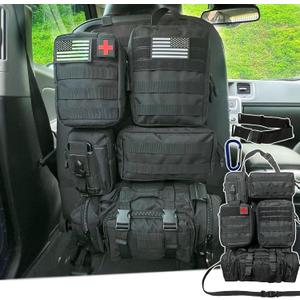Tactical Car Seat Back Organizer With 5 Detachable Pouches Upgrade Tactical Molle Vehicle Panel Organizer Universal fits for Most of Car Truck Ford Jeep Vehicle