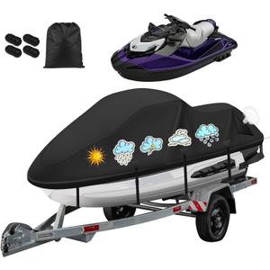 Waterproof Jet Ski Cover,420D Heavy Duty Windproof Jet Ski Covers 2-3 Seater with 2 Vents & 4 Windproof Buckles UV Resistant Compatible with Yamaha Seadoo from 126" to 135"(Black)