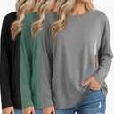 Sweetyweee 3 Pack Women's Nursing Breastfeeding Tops Long Sleeve Maternity Shirts Oversize Hidden Zipper Pregnancy Clothes. Medium