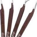 SIVOTE Lash Extension Tweezers Fiber Tips, Set of 4, Curved, Dolphin, 90 Degree & 45 Degree Tweezer, Chocolate