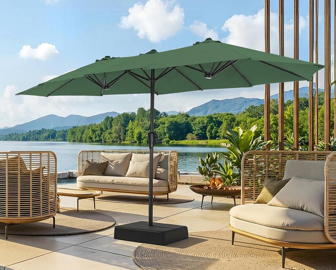 SUPERJARE 13FT Outdoor Patio Umbrella with Base Included, Double Sided Pool Umbrellas with Fade Resistant Canopy, Large Table Umbrella for Deck, Market, Backyard - Forest Green