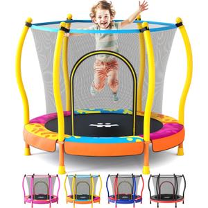 Happin 55 Toddler Trampoline Indoor & Outdoor Playset, 5FT Kids Trampoline, Ultra Safe Mini Trampoline for Kids with Safety Enclosure Net, Gifts for Birthday with Basketball Hoop (Multi)