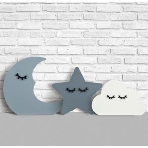 3 Pcs Moon Stars and Cloud Celestial Nursery Decor Bohemian Wood Nursery Shelves Decoration Wooden Nordic Boho Baby Wall Adornment for Bedroom Wedding Baby Shower Boys Girls Kids