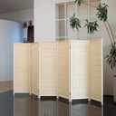 6 Panel Short Room Divider 3.9 ft Tall Double-Side Folding Privacy Screen, Natural Beige Bamboo Partition Wall for Home Office, Living Room & Corner Spaces