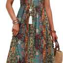 OFEEFAN Summer Dresses for Women 2026 Flowy Casual Midi Dress V Neck Beach Vacation Sundresses with Pockets (XL)