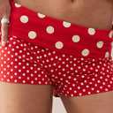 Mxiqqpltky Polka Dot Foldover Shorts for Women Low Waist Bodycon Mini Shorts Y2k Striped Fold Over Pajama Bottoms Loungewear (Large, Red White)