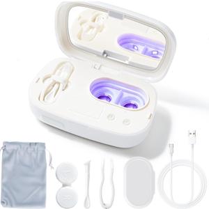 Portable Ultrasonic Contact Lens Cleaner with Blue Light,LXIANGN Rechargeable Contact Lens Cleaner Machine with 4 Timing Modes and Applicator Removal Tool Kit (White)