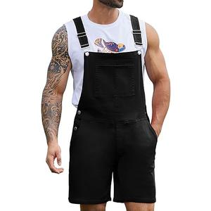 Bindefon Black Overalls for Men Jeans Shorts Romper Jumpsuit Denim Bibs Coveralls(Black,2XL)