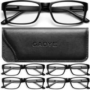 Gaoye Reading Glasses Blue Light Blocking, Readers for Women Men Anti Glare Filter Lightweight Spring Hinge Eyeglasses (5-pack Light Black with Case, 1.25)