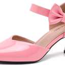 fereshte Women's Pointed Toe Bow Ankle Strap Kitten Heel Pumps, D'Orsay Style Dress Shoes, Size: 11.5