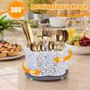 360 Degree Rotating Utensil Caddy Silverware Cutlery Caddy Holder with 5 Compartment Kitchen Countertop Organizer for Spoon Fork Flatware Storage for Home or Outdoor Picnic Camping (White)