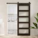 BARNSMITH 30in x 84in Glass Barn Door with 5FT Sliding Door Hardware Kit Included & Handle,5-Panel Frosted Glass Solid Wood Slab with Water-Proof PVC Surface,Pre-Drilled Easy Assembly,Brown