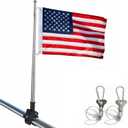 American Boat Flag with Pole, Embroidered Small USA ATV UTV Flag 12x18 inch for Boat with 53'' Adjustable Retractable Heavy Duty Flagpole Kit